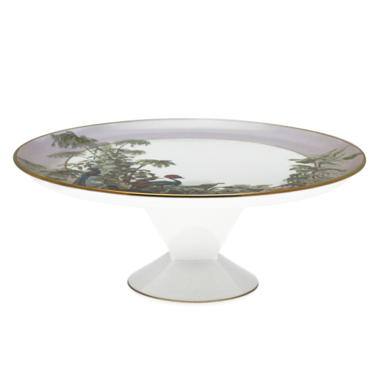 Plat à tarte sur pied HAVILAND Le Brésil - Manufacture Zuber en porcelaine 31.5cm