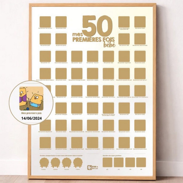 Poster à gratter PAG "50 premières fois de bébé" format 30x40cm