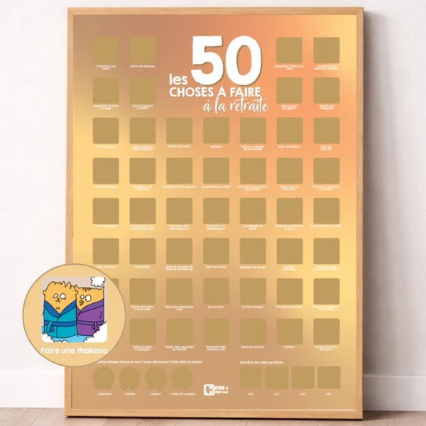 Poster à gratter PAG "50 choses à faire à la retraite" format 30x40cm