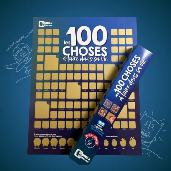 Poster à gratter olfactif PAG "100 choses à faire dans sa vie" format 40x50cm