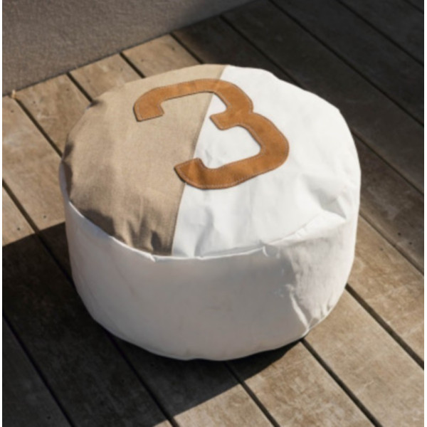 Pouf solo 727 SAILBAGS Lin et cuir ambre D.54cm