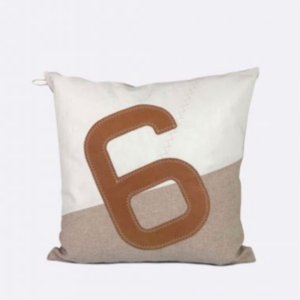 Coussin carré 727 SAILBAGS Lin et cuir Ambre 50x50cm