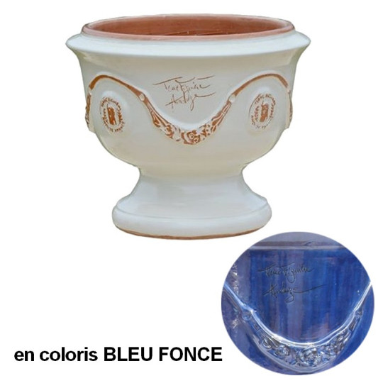 Coupe d'Anduze poterie TERRE FIGUIERE émaillée Bleu foncé H.48cm