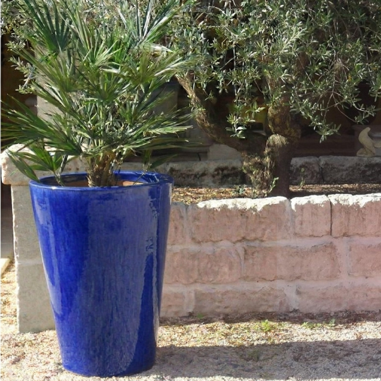 Vase TERRE FIGUIERE Cosmos n°2 émaillé bleu foncé poterie H.85cm