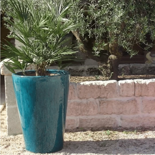 Vase TERRE FIGUIERE Cosmos n°2 émaillé bleu poterie H.85cm