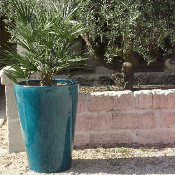 Vase TERRE FIGUIERE Cosmos n°2 émaillé bleu poterie H.85cm