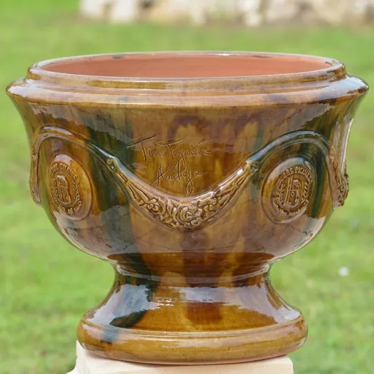Coupe d'Anduze poterie TERRE FIGUIERE émaillé flamme H.48cm