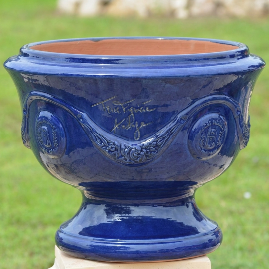 Coupe d'Anduze poterie TERRE FIGUIERE émaillée Bleu foncé H.48cm