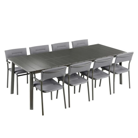 Ensemble LAFUMA MOBILIER table de repas extensible et 8 fauteuils de jardin Oron ALU 8-10 personnes GRIS SILVER