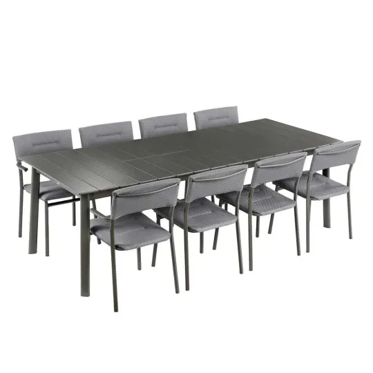 Ensemble LAFUMA MOBILIER table de repas extensible et 8 fauteuils de jardin Oron ALU 8-10 personnes GRIS SILVER