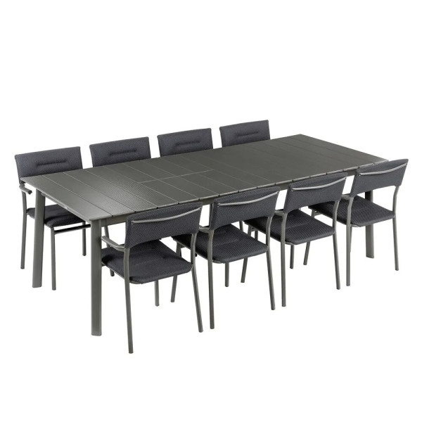 Ensemble LAFUMA MOBILIER table de repas extensible et 8 fauteuils de jardin Oron ALU 8-10 personnes GRIS DARK GREY