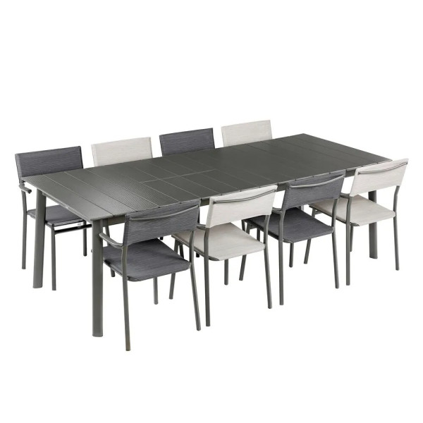 Ensemble LAFUMA MOBILIER table de repas extensible et 8 fauteuils de jardin Oron ALU 8-10 personnes GRIS TITANE