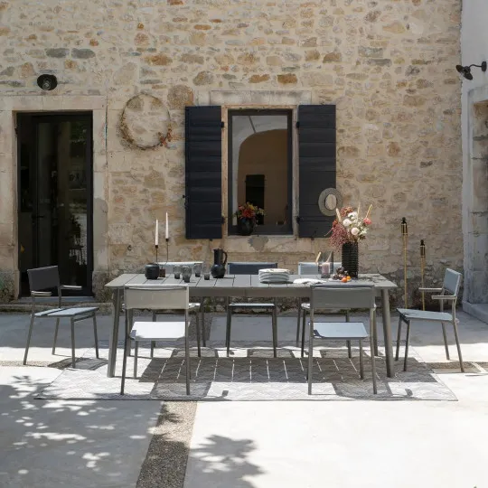 Ensemble LAFUMA MOBILIER table de repas extensible et 8 fauteuils de jardin Oron ALU 8-10 personnes GRIS TITANE