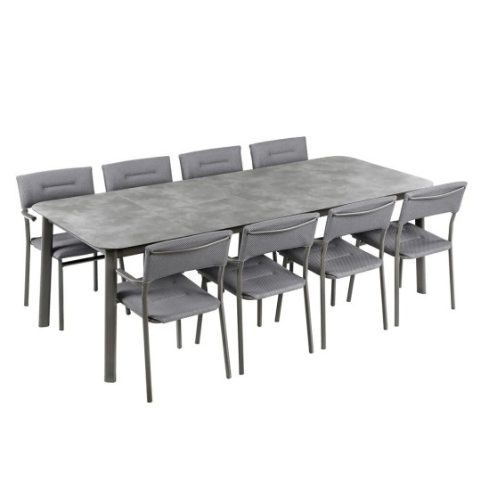 Ensemble LAFUMA MOBILIER table de repas extensible et 8 fauteuils de jardin Oron HPL 8-10 personnes GRIS SILVER