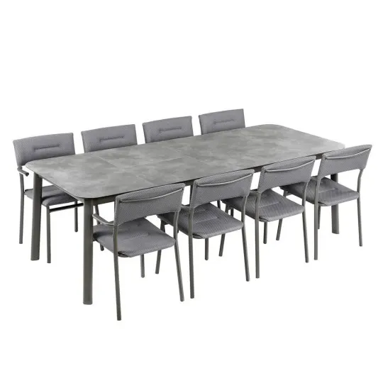 Ensemble LAFUMA MOBILIER table de repas extensible et 8 fauteuils de jardin Oron HPL 8-10 personnes GRIS SILVER