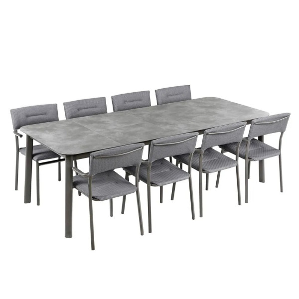 Ensemble LAFUMA MOBILIER table de repas extensible et 8 fauteuils de jardin Oron HPL 8-10 personnes GRIS SILVER