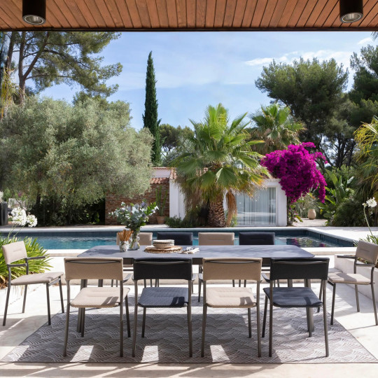 Ensemble LAFUMA MOBILIER table de repas extensible et 6 fauteuils de jardin Oron HPL 6-8 personnes GRIS CIMENT