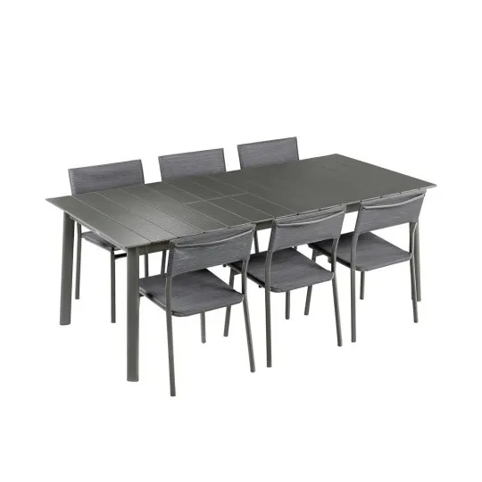 Ensemble LAFUMA MOBILIER table de repas extensible et 6 chaises de jardin Oron ALU 6-8 personnes GRIS TITANE