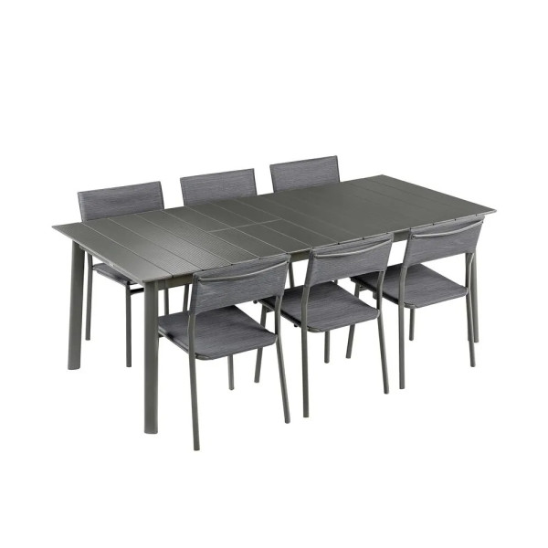 Ensemble LAFUMA MOBILIER table de repas extensible et 6 chaises de jardin Oron ALU 6-8 personnes GRIS TITANE