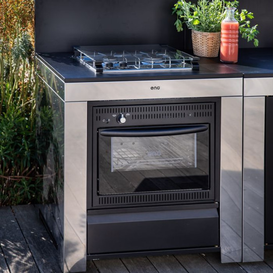 Meuble de cuisine ENO Modulo combiné 80 noir et inox table de cuisson et four cuisine d'extérieur