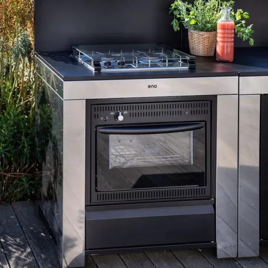 Meuble de cuisine ENO Modulo combiné 80 noir et inox table de cuisson et four cuisine d'extérieur