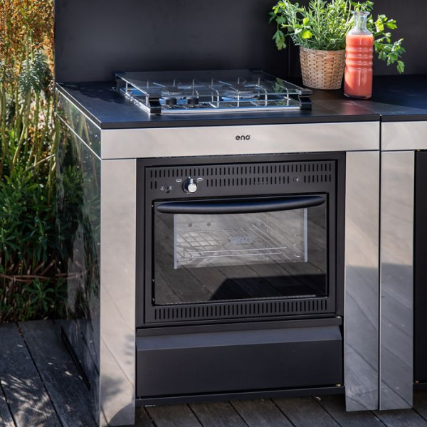 Meuble de cuisine ENO Modulo combiné 80 noir et inox table de cuisson et four cuisine d'extérieur