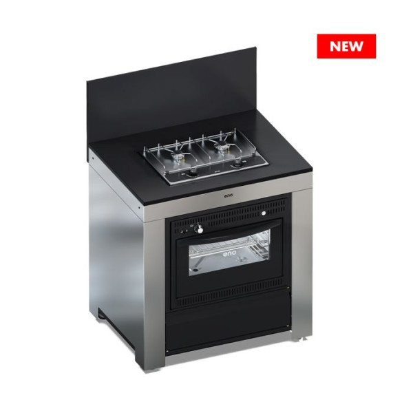Meuble de cuisine ENO Modulo combiné 80 noir et inox table de cuisson et four cuisine d'extérieur
