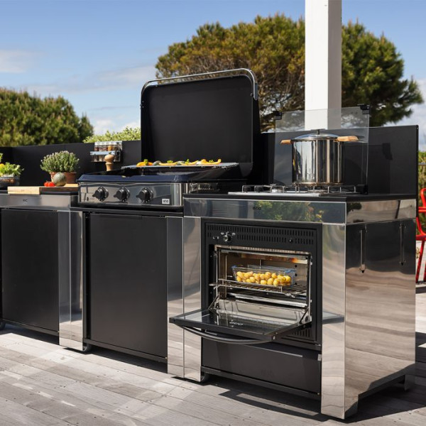 Meuble de cuisine ENO Modulo combiné 80 noir et inox table de cuisson et four cuisine d'extérieur