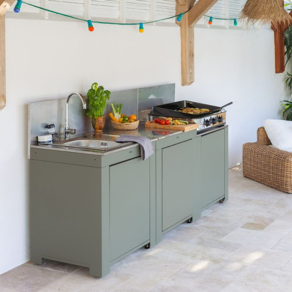 Ensemble cuisine ENO Essential 3 modules - coloris Sauge cuisine d'extérieur