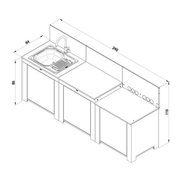 Ensemble cuisine ENO Essential 3 modules - coloris Sauge cuisine d'extérieur