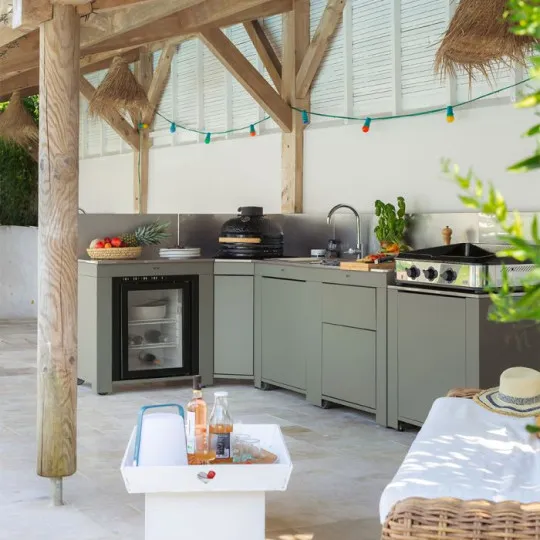 Ensemble cuisine ENO Comfort 5 modules - coloris Sauge cuisine d'extérieur