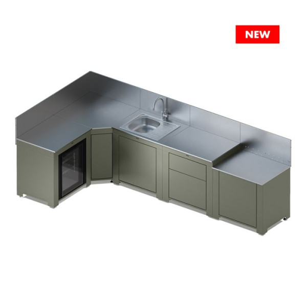 Ensemble cuisine ENO Comfort 5 modules - coloris Sauge cuisine d'extérieur