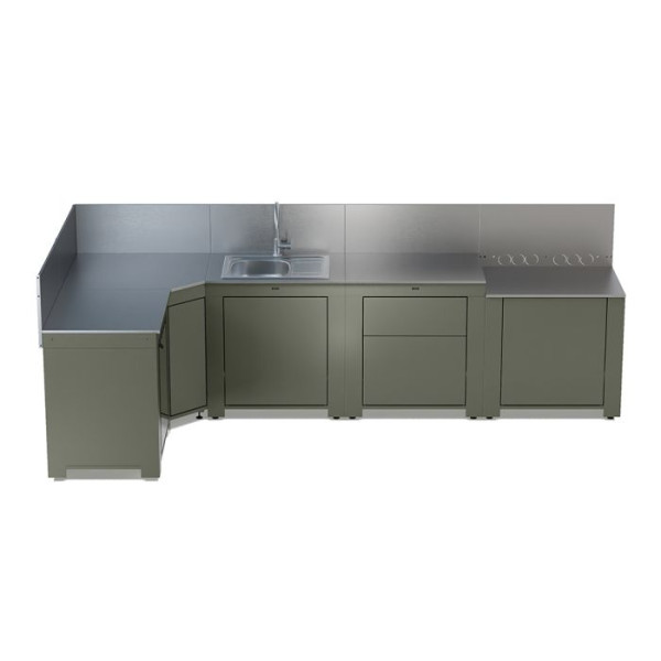 Ensemble cuisine ENO Comfort 5 modules - coloris Sauge cuisine d'extérieur