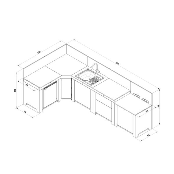 Ensemble cuisine ENO Comfort 5 modules - coloris Navy cuisine d'extérieur