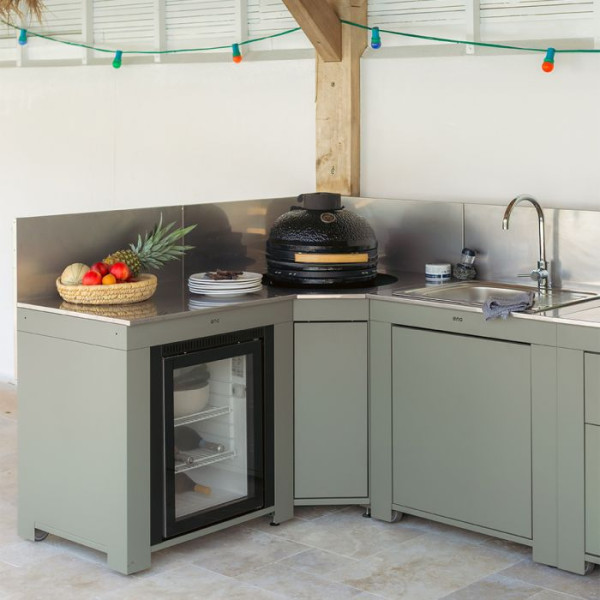 Meuble cuisine ENO Modulo angle - coloris Sauge cuisine d'extérieur