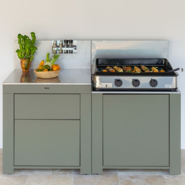 Meuble cuisine ENO Modulo plan de travail tiroirs - coloris Sauge cuisine d'extérieur