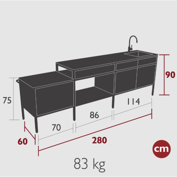 Cuisine d'extérieur 280 cm FERMOB Goosto La Généreuse Ocre rouge