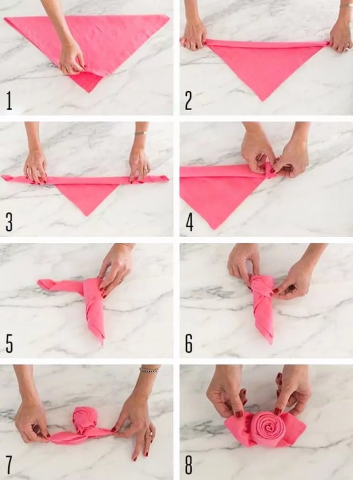 Pliage serviette - fleur rose